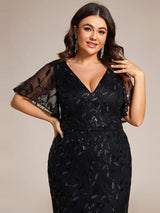 ever DIONE|Gorgeous V Neck Leaf-Sequined Fishtail Party Dress