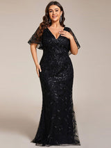 ever DIONE|Gorgeous V Neck Leaf-Sequined Fishtail Party Dress