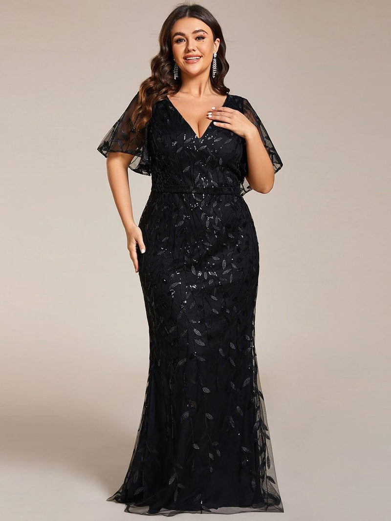 ever DIONE|Gorgeous V Neck Leaf-Sequined Fishtail Party Dress
