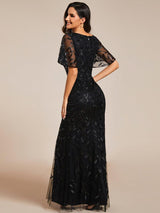 ever DIONE|Gorgeous V Neck Leaf-Sequined Fishtail Party Dress