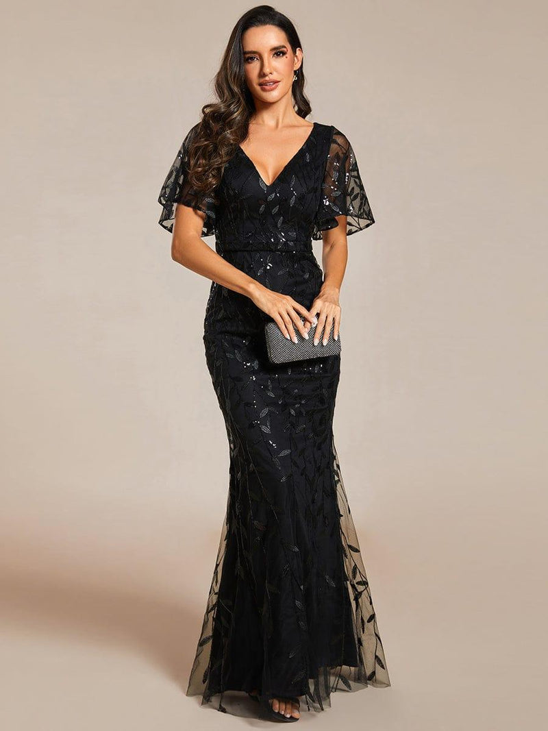 ever DIONE|Gorgeous V Neck Leaf-Sequined Fishtail Party Dress