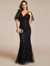 ever DIONE|Gorgeous V Neck Leaf-Sequined Fishtail Party Dress