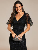 ever DIONE|Gorgeous V Neck Leaf-Sequined Fishtail Party Dress
