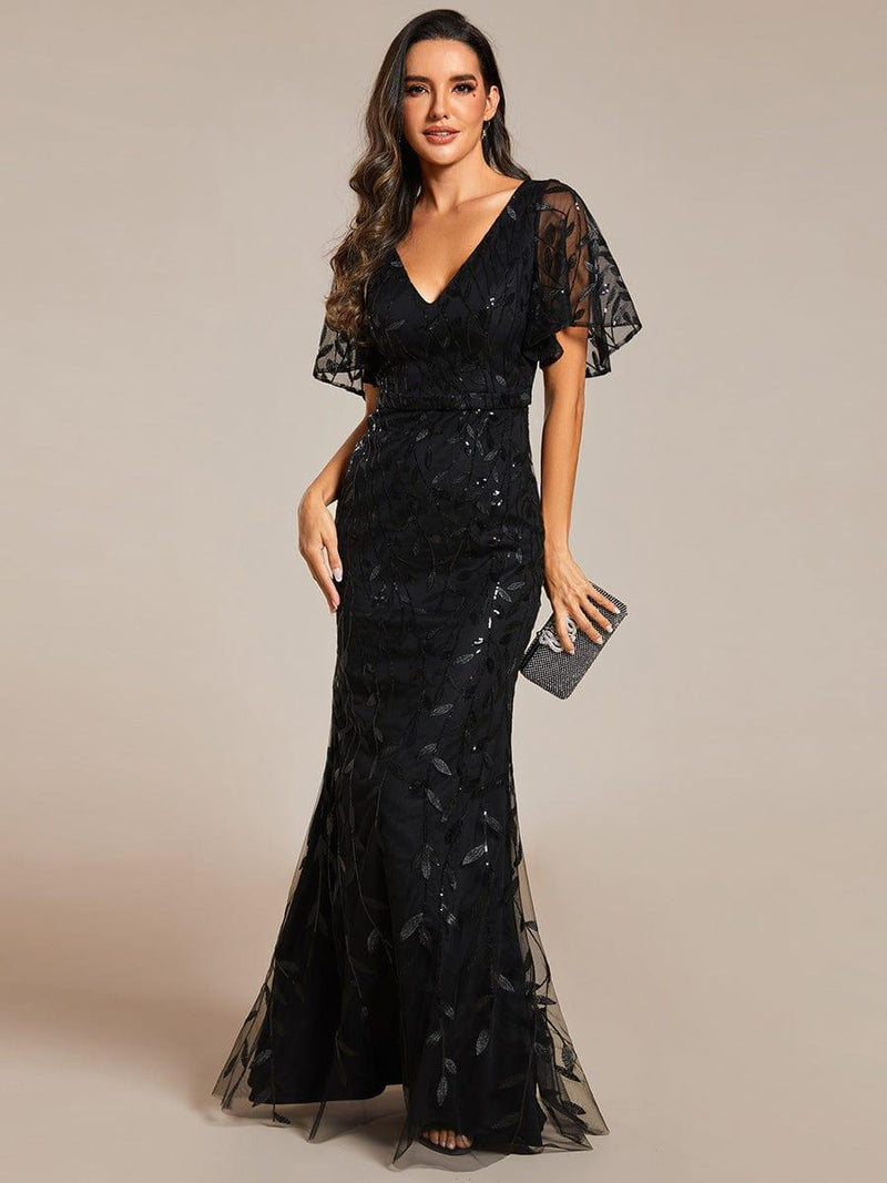 ever DIONE|Gorgeous V Neck Leaf-Sequined Fishtail Party Dress