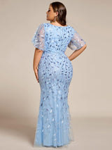 ever DIONE|Gorgeous V Neck Leaf-Sequined Fishtail Party Dress