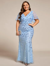 ever DIONE|Gorgeous V Neck Leaf-Sequined Fishtail Party Dress