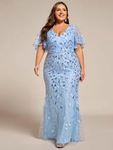 ever DIONE|Gorgeous V Neck Leaf-Sequined Fishtail Party Dress