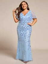 ever DIONE|Gorgeous V Neck Leaf-Sequined Fishtail Party Dress