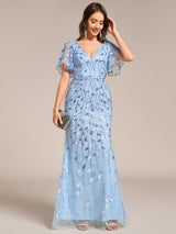 ever DIONE|Gorgeous V Neck Leaf-Sequined Fishtail Party Dress