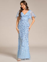 ever DIONE|Gorgeous V Neck Leaf-Sequined Fishtail Party Dress