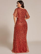 ever DIONE|Gorgeous V Neck Leaf-Sequined Fishtail Party Dress