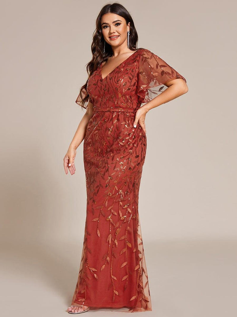 ever DIONE|Gorgeous V Neck Leaf-Sequined Fishtail Party Dress