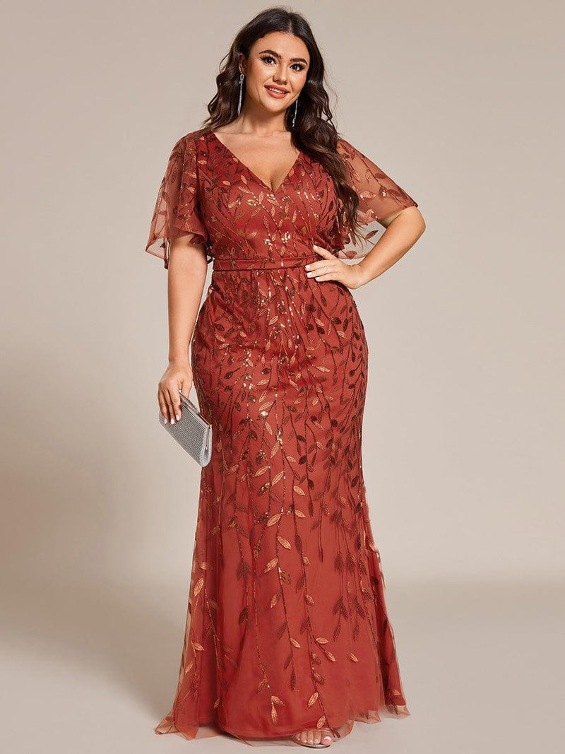 ever DIONE|Gorgeous V Neck Leaf-Sequined Fishtail Party Dress