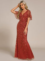 ever DIONE|Gorgeous V Neck Leaf-Sequined Fishtail Party Dress