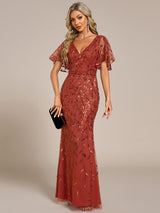 ever DIONE|Gorgeous V Neck Leaf-Sequined Fishtail Party Dress
