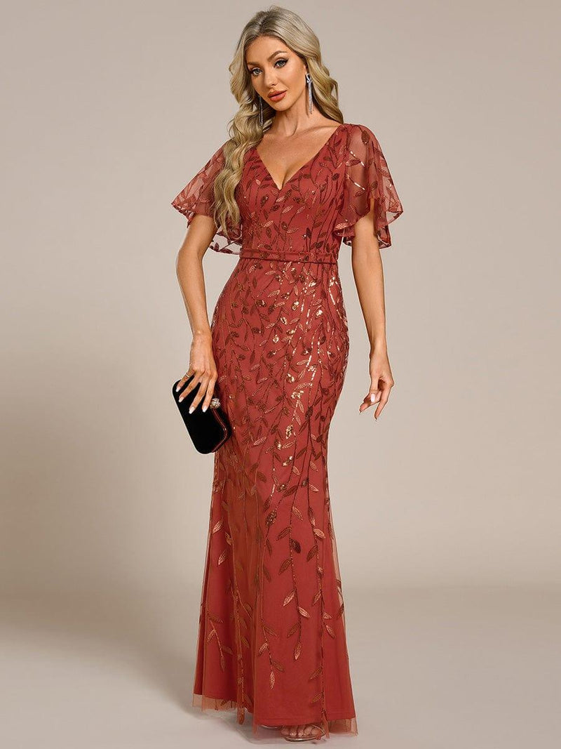 ever DIONE|Gorgeous V Neck Leaf-Sequined Fishtail Party Dress