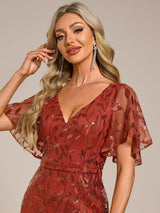 ever DIONE|Gorgeous V Neck Leaf-Sequined Fishtail Party Dress