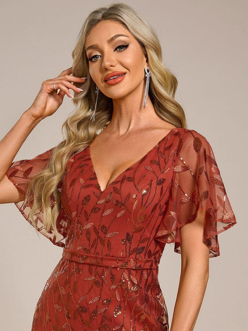 ever DIONE|Gorgeous V Neck Leaf-Sequined Fishtail Party Dress