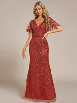 ever DIONE|Gorgeous V Neck Leaf-Sequined Fishtail Party Dress