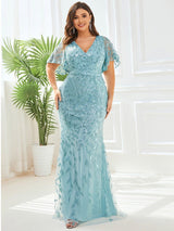 ever DIONE|Gorgeous V Neck Leaf-Sequined Fishtail Party Dress
