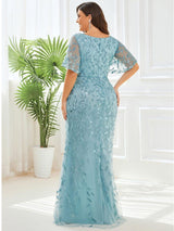 ever DIONE|Gorgeous V Neck Leaf-Sequined Fishtail Party Dress