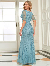 ever DIONE|Gorgeous V Neck Leaf-Sequined Fishtail Party Dress