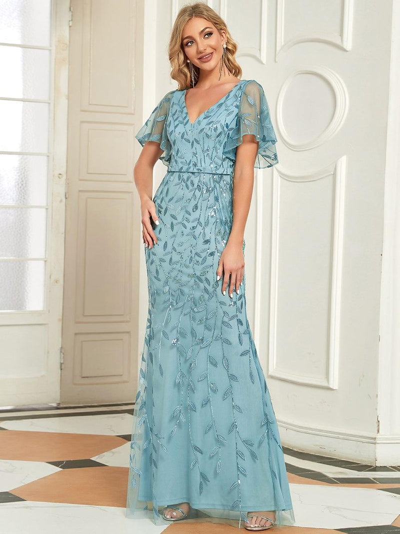 ever DIONE|Gorgeous V Neck Leaf-Sequined Fishtail Party Dress