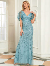 ever DIONE|Gorgeous V Neck Leaf-Sequined Fishtail Party Dress