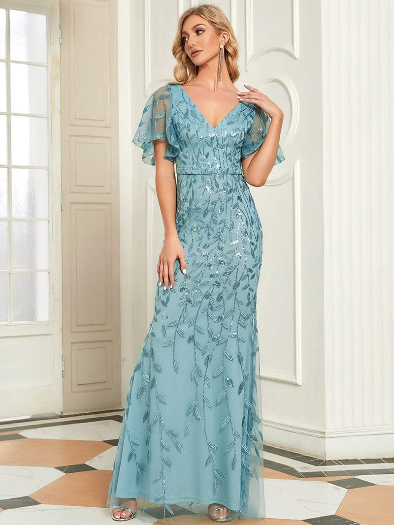 ever DIONE|Gorgeous V Neck Leaf-Sequined Fishtail Party Dress