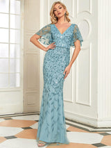 ever DIONE|Gorgeous V Neck Leaf-Sequined Fishtail Party Dress