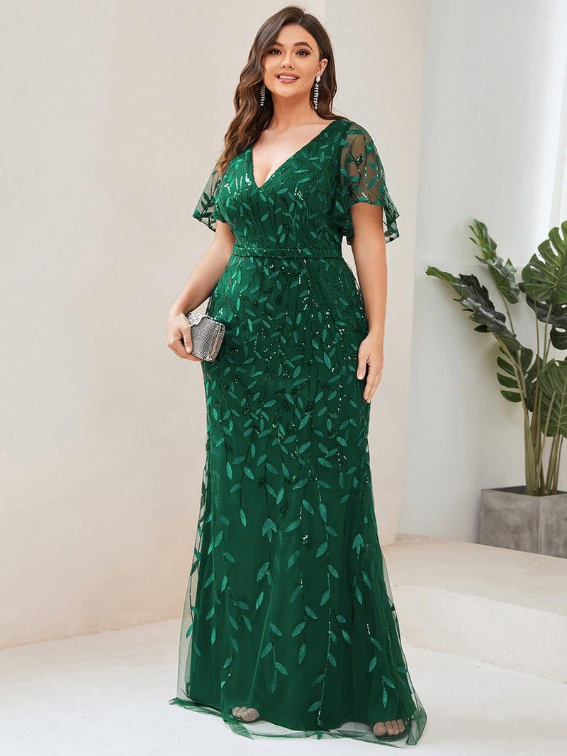 ever DIONE|Gorgeous V Neck Leaf-Sequined Fishtail Party Dress