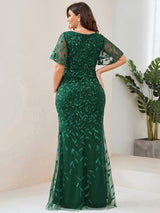 ever DIONE|Gorgeous V Neck Leaf-Sequined Fishtail Party Dress