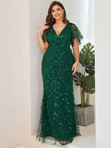 ever DIONE|Gorgeous V Neck Leaf-Sequined Fishtail Party Dress