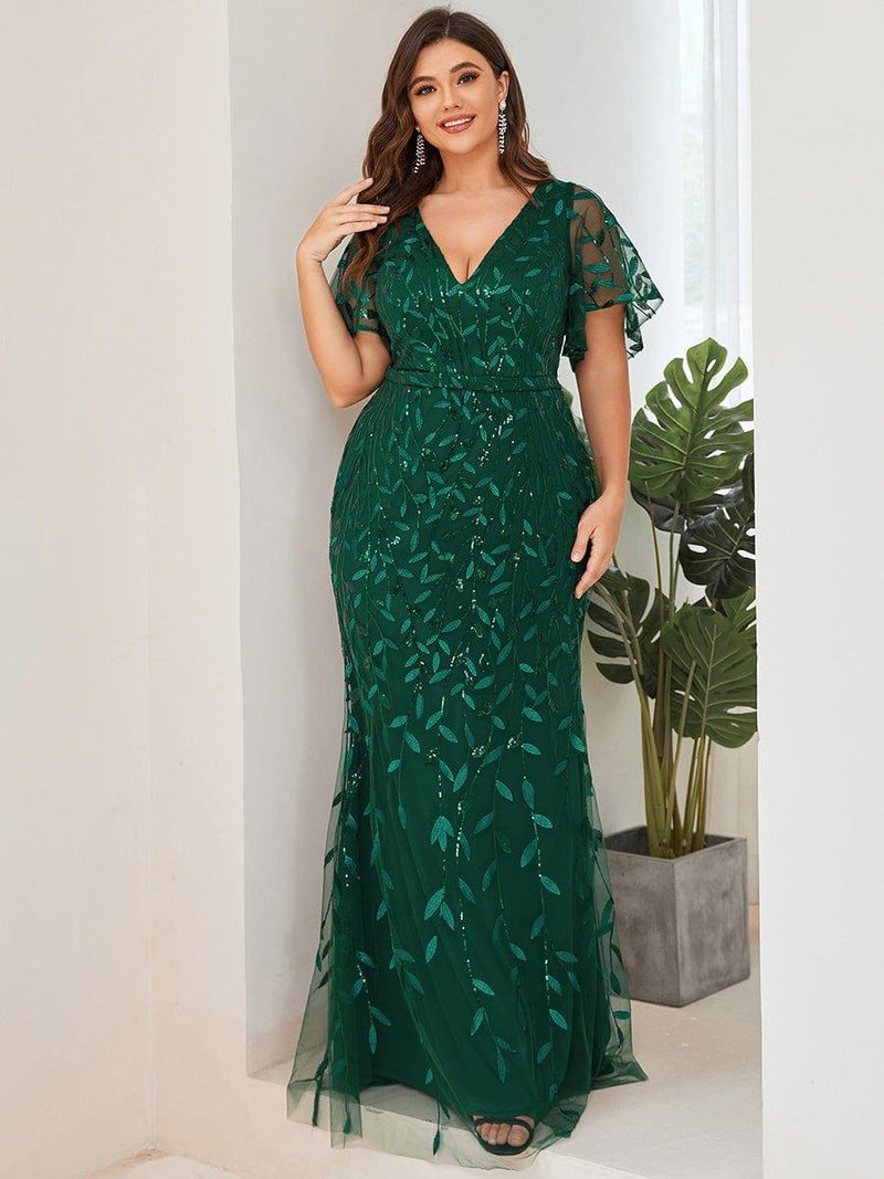 ever DIONE|Gorgeous V Neck Leaf-Sequined Fishtail Party Dress