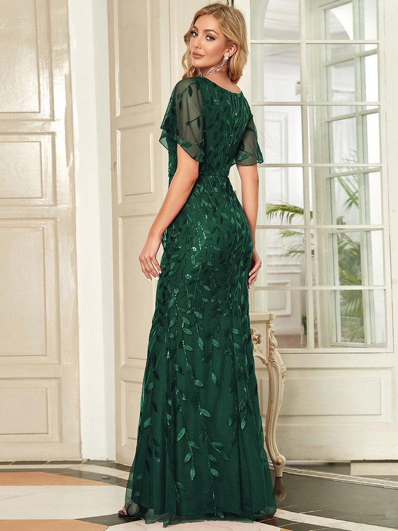 ever DIONE|Gorgeous V Neck Leaf-Sequined Fishtail Party Dress