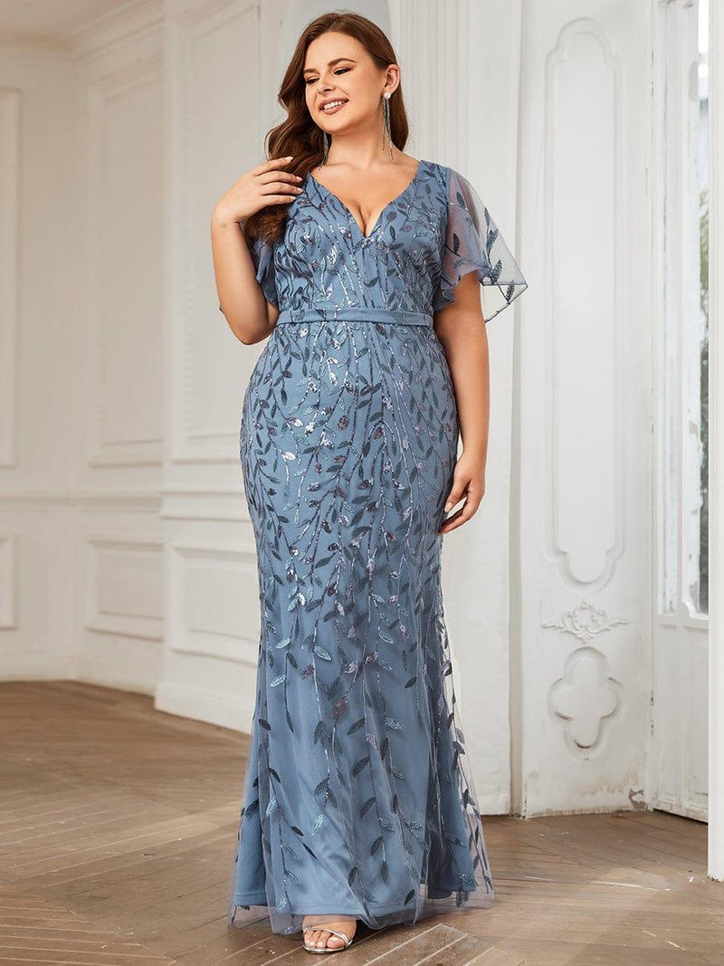 ever DIONE|Gorgeous V Neck Leaf-Sequined Fishtail Party Dress