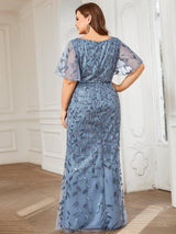 ever DIONE|Gorgeous V Neck Leaf-Sequined Fishtail Party Dress
