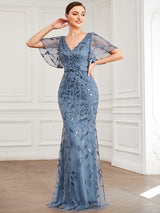 ever DIONE|Gorgeous V Neck Leaf-Sequined Fishtail Party Dress