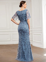 ever DIONE|Gorgeous V Neck Leaf-Sequined Fishtail Party Dress