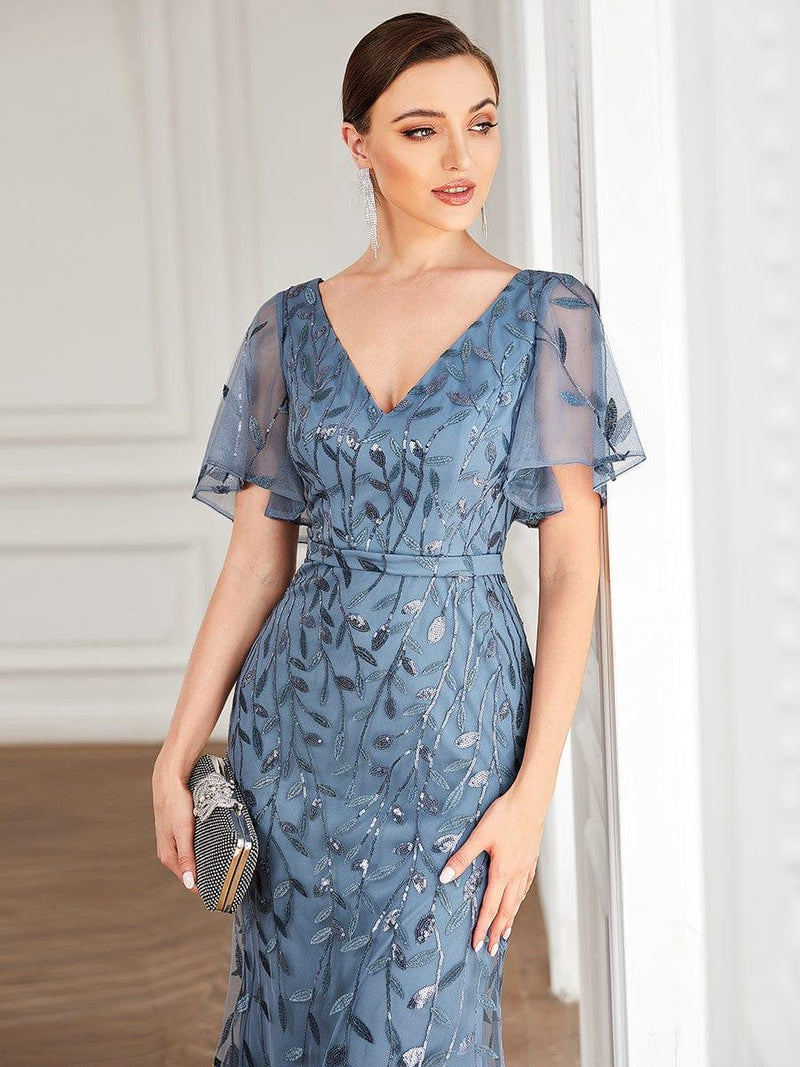 ever DIONE|Gorgeous V Neck Leaf-Sequined Fishtail Party Dress