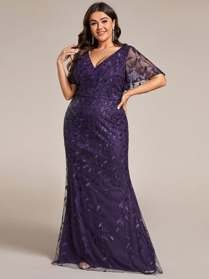 ever DIONE|Gorgeous V Neck Leaf-Sequined Fishtail Party Dress