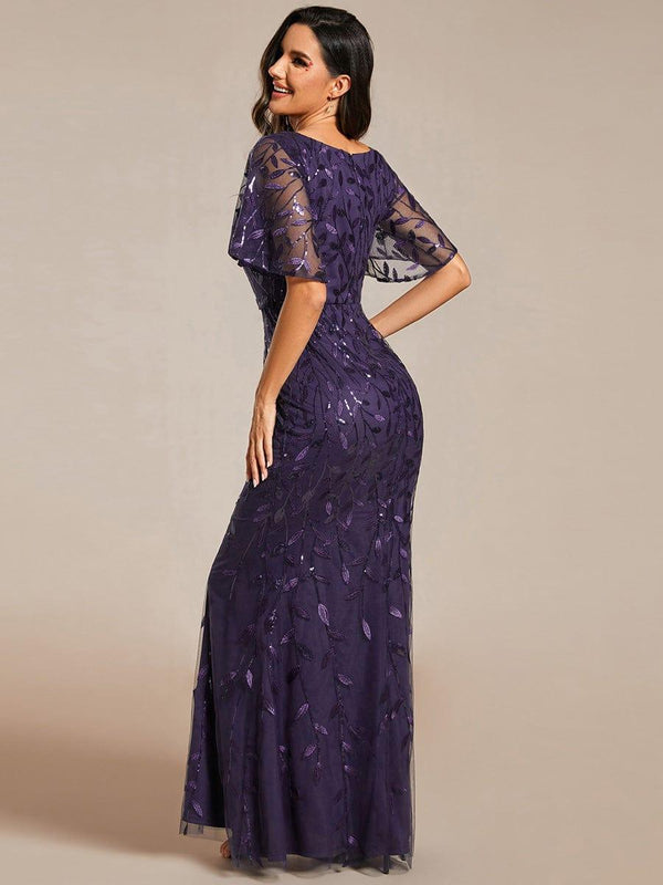 ever DIONE|Gorgeous V Neck Leaf-Sequined Fishtail Party Dress