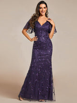ever DIONE|Gorgeous V Neck Leaf-Sequined Fishtail Party Dress