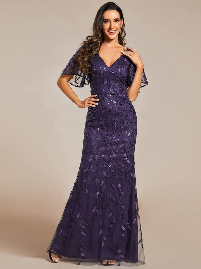 ever DIONE|Gorgeous V Neck Leaf-Sequined Fishtail Party Dress