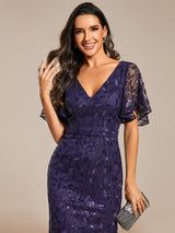 ever DIONE|Gorgeous V Neck Leaf-Sequined Fishtail Party Dress