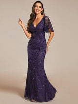 ever DIONE|Gorgeous V Neck Leaf-Sequined Fishtail Party Dress