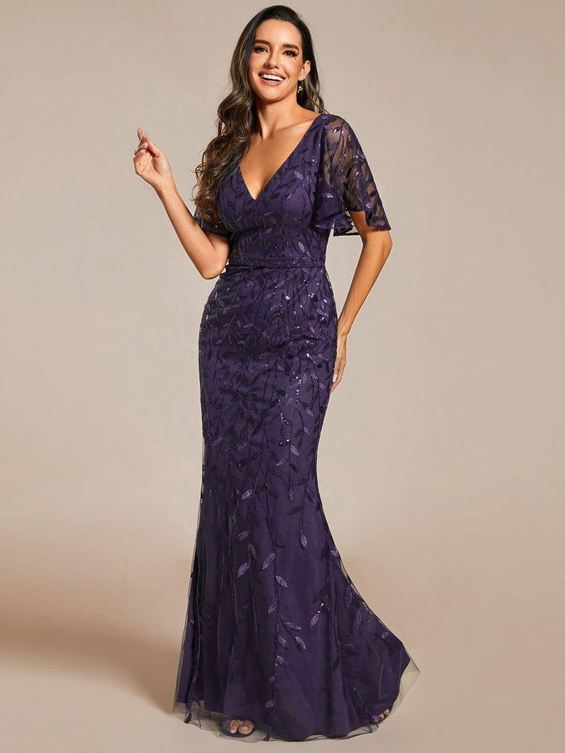 ever DIONE|Gorgeous V Neck Leaf-Sequined Fishtail Party Dress