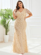 ever DIONE|Gorgeous V Neck Leaf-Sequined Fishtail Party Dress