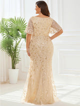 ever DIONE|Gorgeous V Neck Leaf-Sequined Fishtail Party Dress