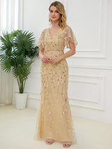 ever DIONE|Gorgeous V Neck Leaf-Sequined Fishtail Party Dress
